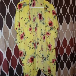 Yellow floral print kimono from Fashion Nova.